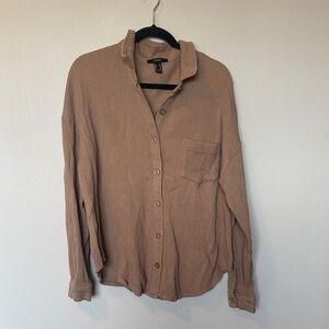 Forever 21 Brown Waffle Knit Button-Front Long Sleeve Top